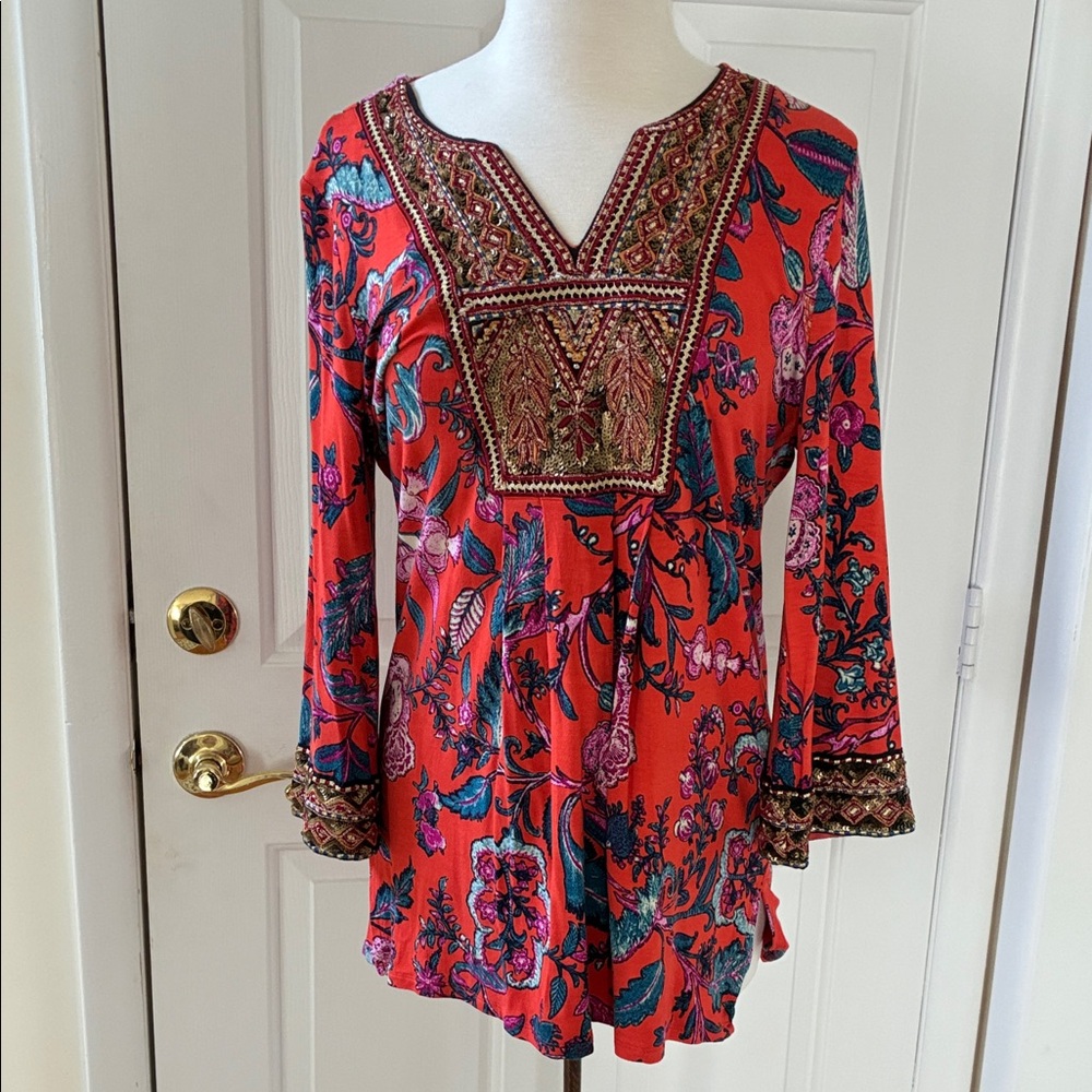 EUC Soft Surroundings Samara orange-red stretchy Rayon top